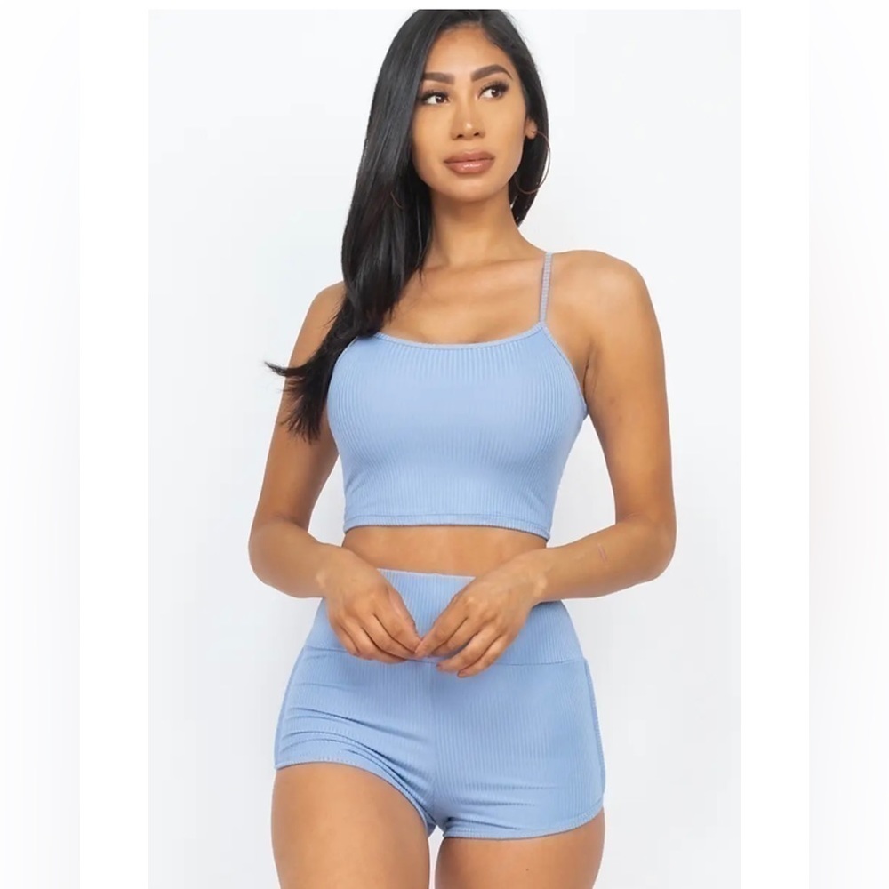 Capella Ladies' Blue Ribbed Cami & Shorts Set